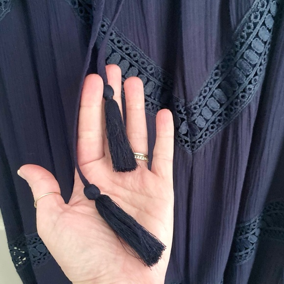 Solitaire Navy Blue Maxi Skirt Crochet & Tassel Details Size XL NEW - Picture 6 of 13